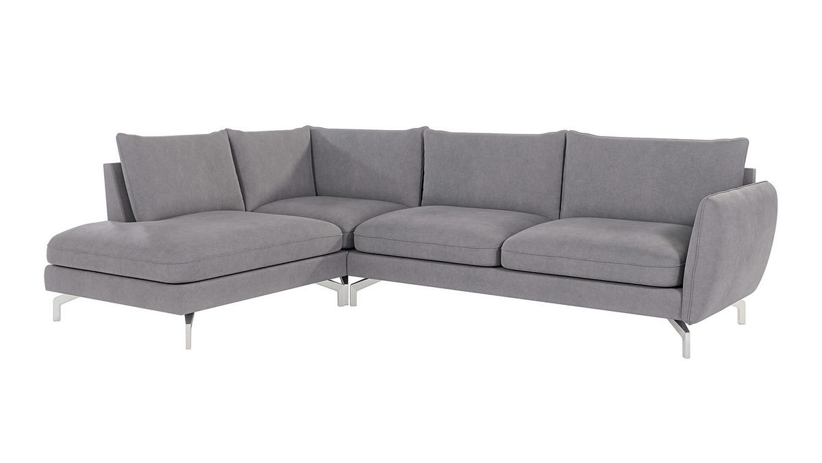 ECKSOFA Elou Grau Microfaser - Chromfarben/Grau, Holz/Textil (277/200cm) - S-Style Möbel
