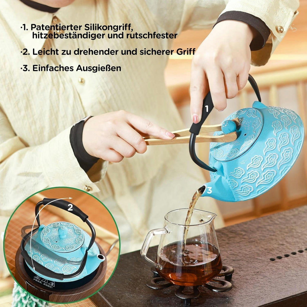 TEEKANNE aus Gusseisen 800 ml Himmelblau - Türkis, Metall (9/7.5cm)