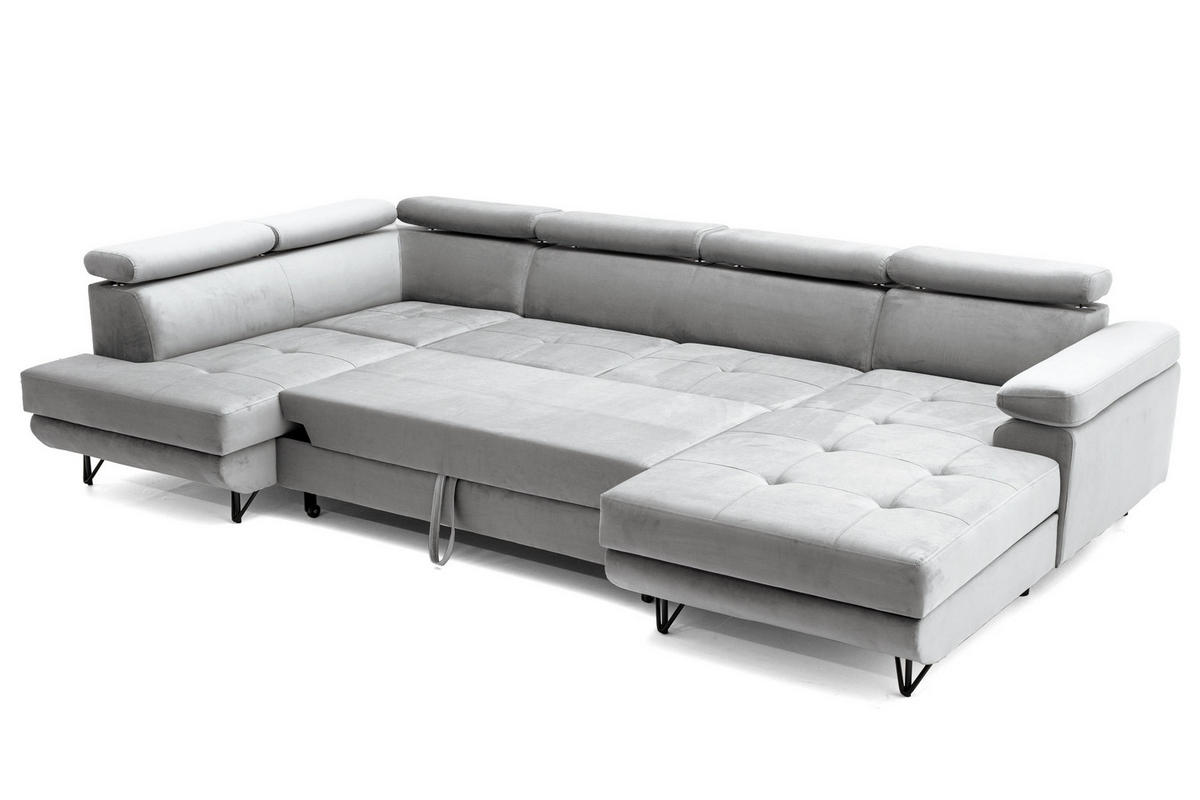 ECKSOFA U-Form JUNIOR U Links mit Schlaffunktion 128x254 Velours Grau - Schwarz/Grau, Holz/Textil (323/90/184cm) - Muffo