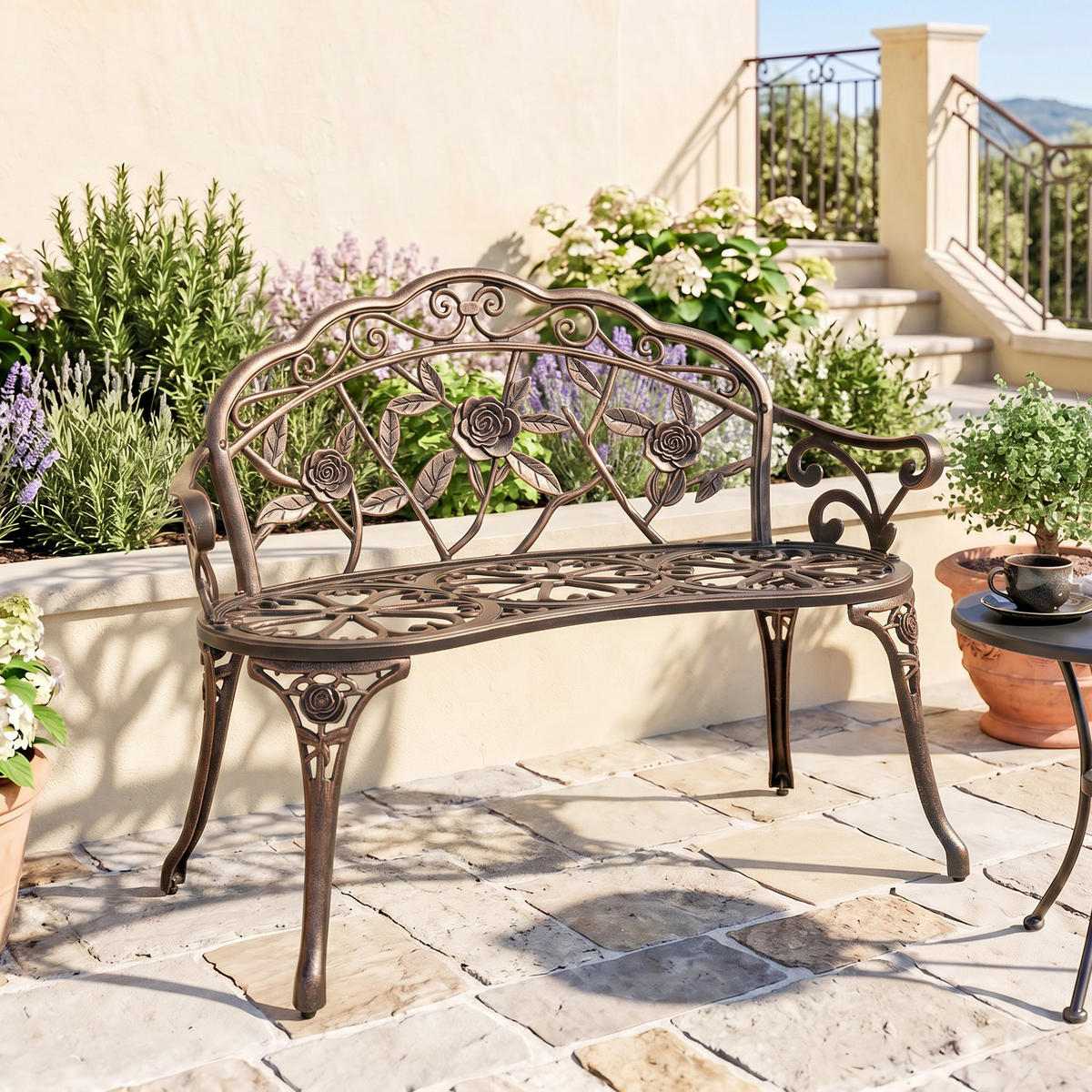 GARTENBANK Gussaluminium Gusseisen Bronze - Bronzefarben, Metall (54/78/100cm) - Outsunny