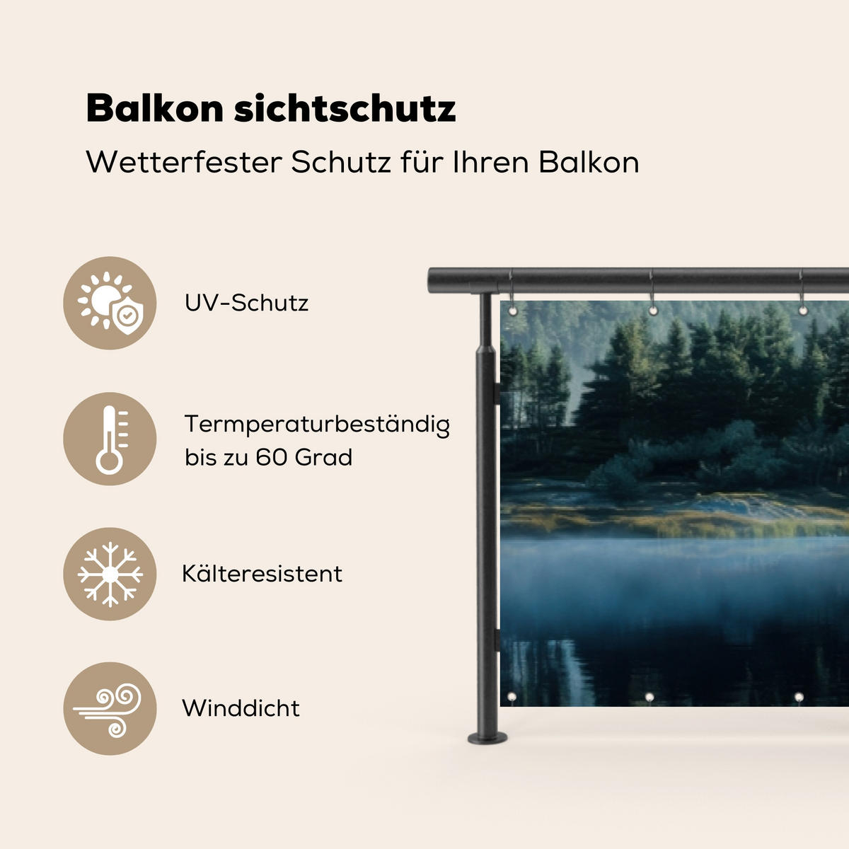 BALKON-SICHTSCHUTZ See - Nebel - Berge - Landschaft - Hellblau, Kunststoff (500/85cm) - MuchoWow