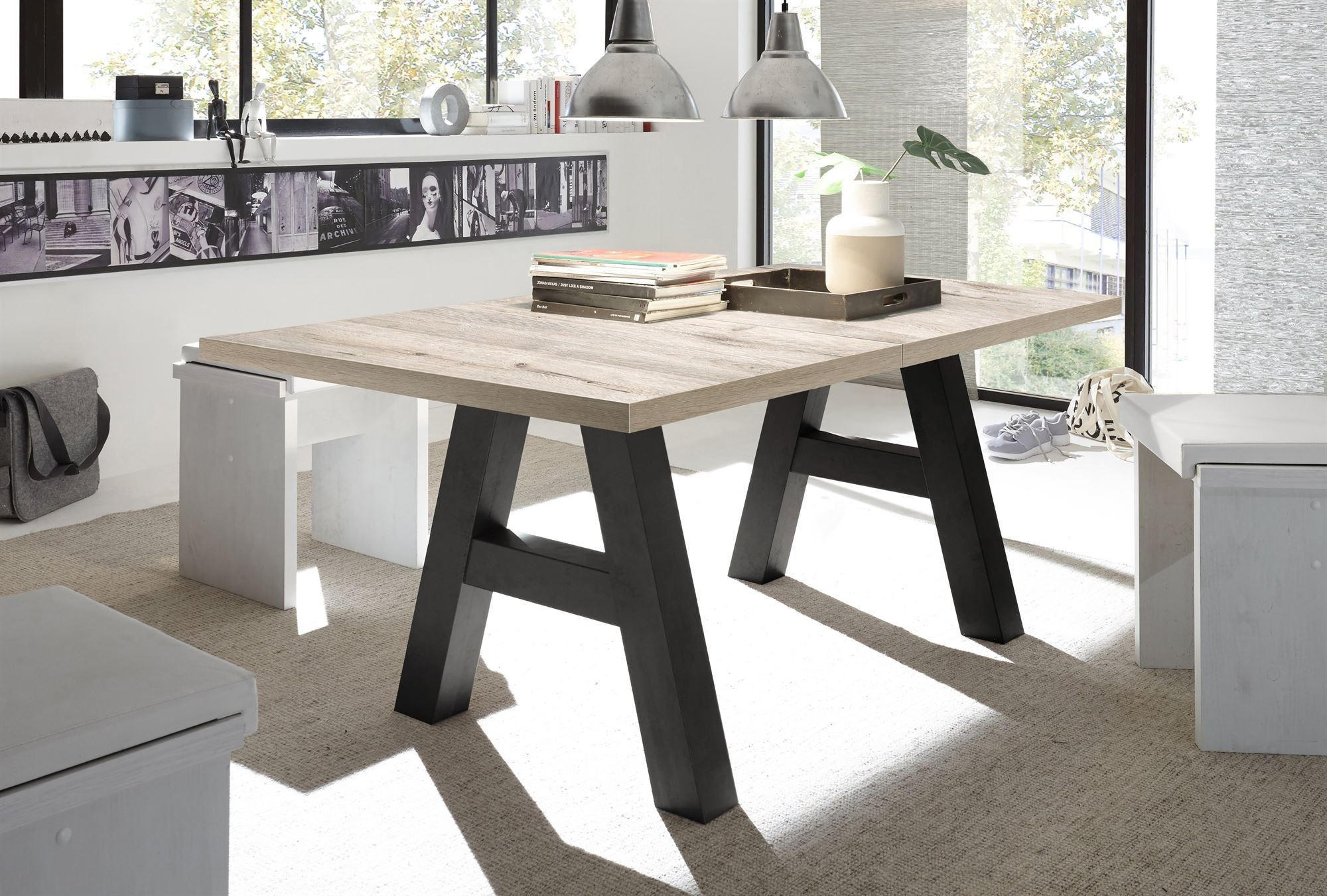 ESSTISCH ausziehbar Elia 7 140 x 90 x 75 Esszimmertisch Schwarzstahl/Sandeiche - Naturfarben, Holz (140/90/75cm) - 58aufmkessel