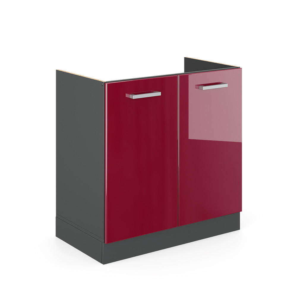 SPÜLENUNTERSCHRANK R-Line Bordeaux Hochglanz 80 cm ohne AP - Bordeaux/Anthrazit, Holzwerkstoff (80/81.6/46cm) - Vicco