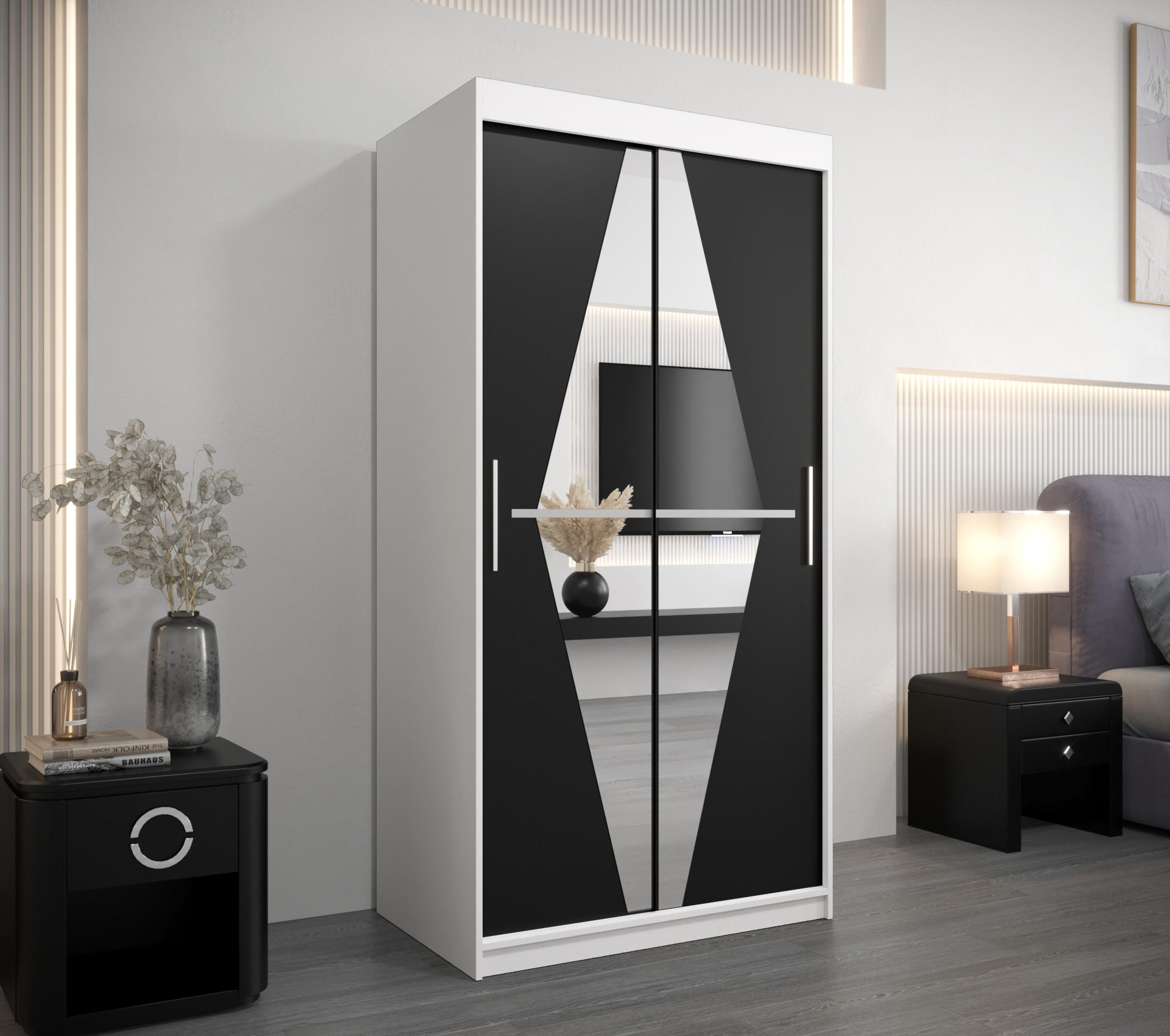 SCHWEBETÜRENSCHRANK 200/100/62 2-türig - Silberfarben/Schwarz, Holz/Kunststoff (100/200/62cm) - Abiks Möbel