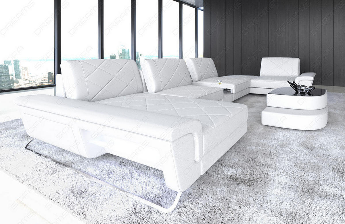 WOHNLANDSCHAFT Bari U - Weiß, Leder (456/89/243cm) - Sofa Dreams