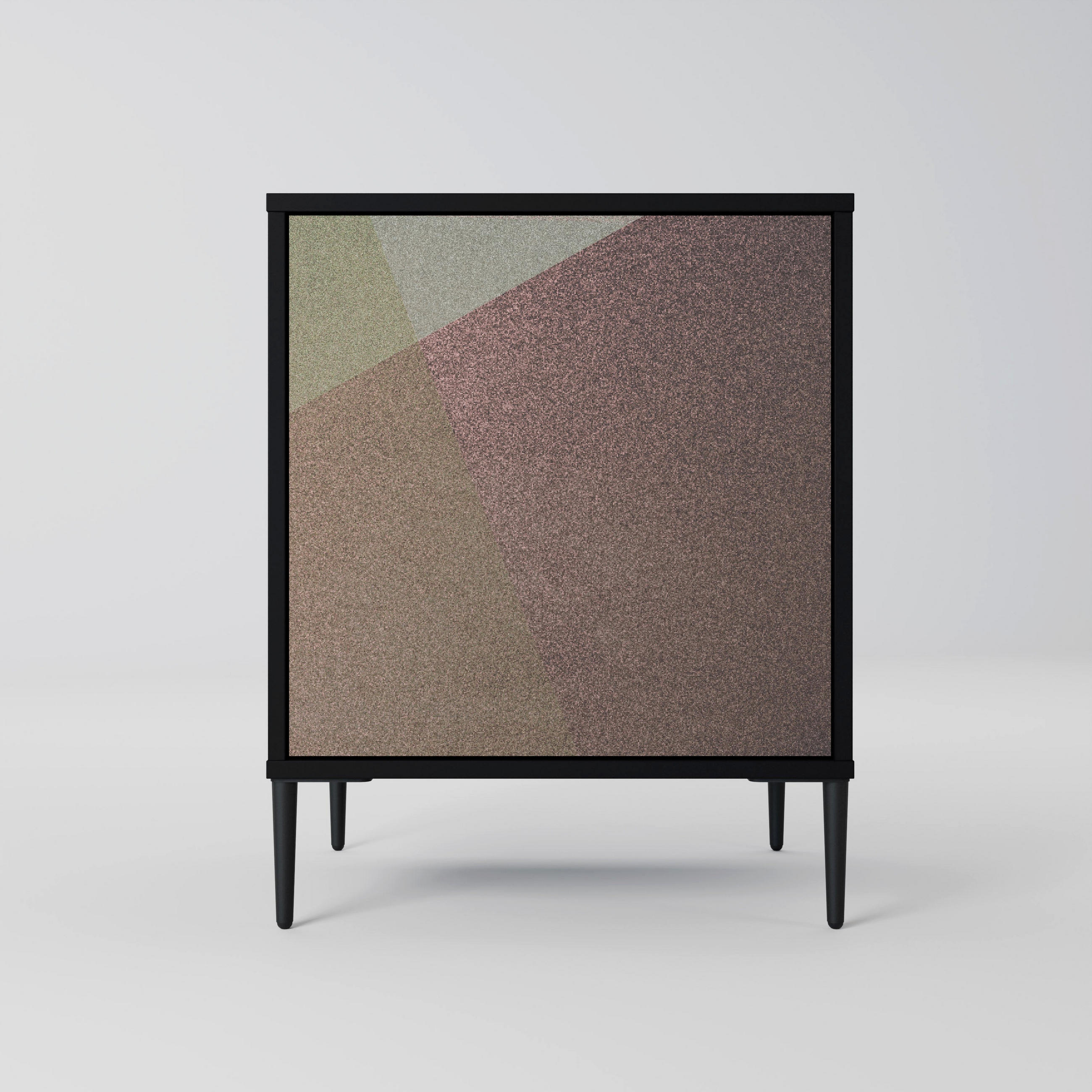 SIDEBOARD BEIGE GEOMETRY, Schwarz, 57,5x42x72,5 cm, Schwarze Metallfüße - Multicolor/Schwarz, Holzwerkstoff/Metall (57.5/72.5/42cm) - SpaceRebels