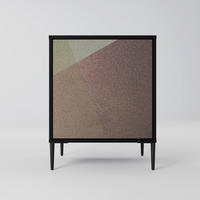 SIDEBOARD BEIGE GEOMETRY, Schwarz, 57,5x42x72,5 cm, Schwarze Metallfüße - Multicolor/Schwarz, Holzwerkstoff/Metall (57.5/72.5/42cm) - SpaceRebels