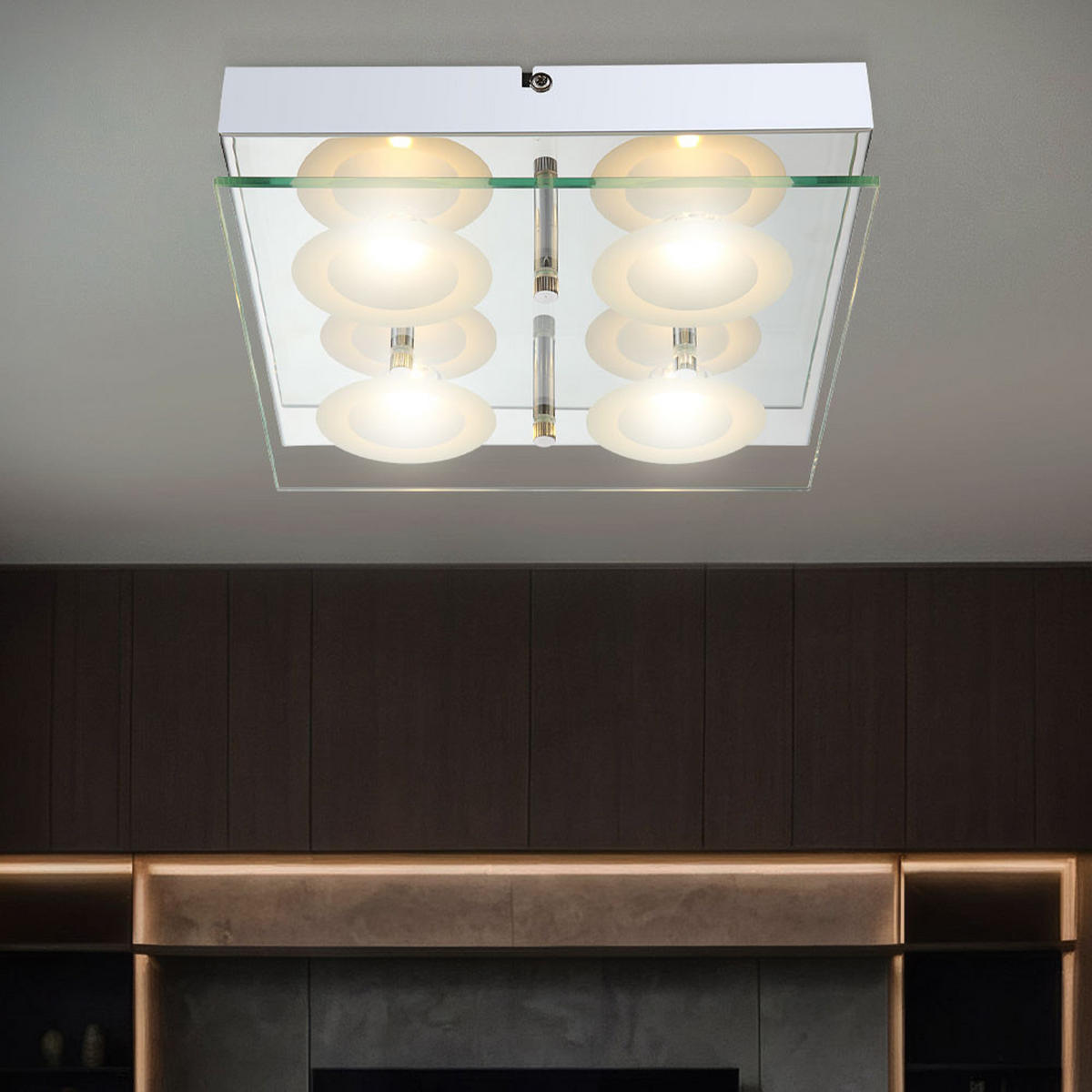 LED DECKENLEUCHTE Metall Glas Silber - Silberfarben, Glas (25/25/6.5cm) - Globo Lighting