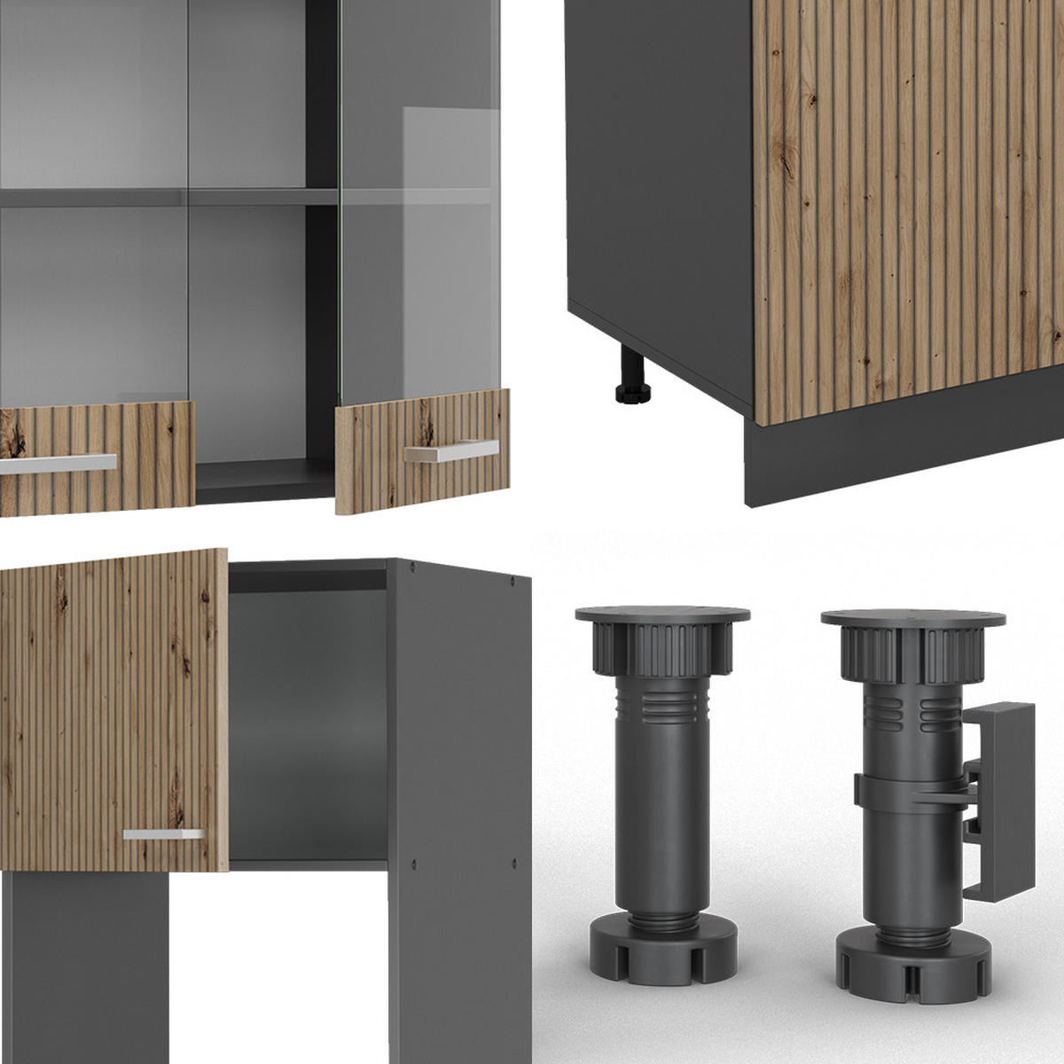 KÜCHENZEILE R-Line Artisan Eiche/Anthrazit 300 cm mit Hochschrank AP Marmor - Anthrazit/Eiche Artisan, Holzwerkstoff (300/81.6/60cm) - Vicco