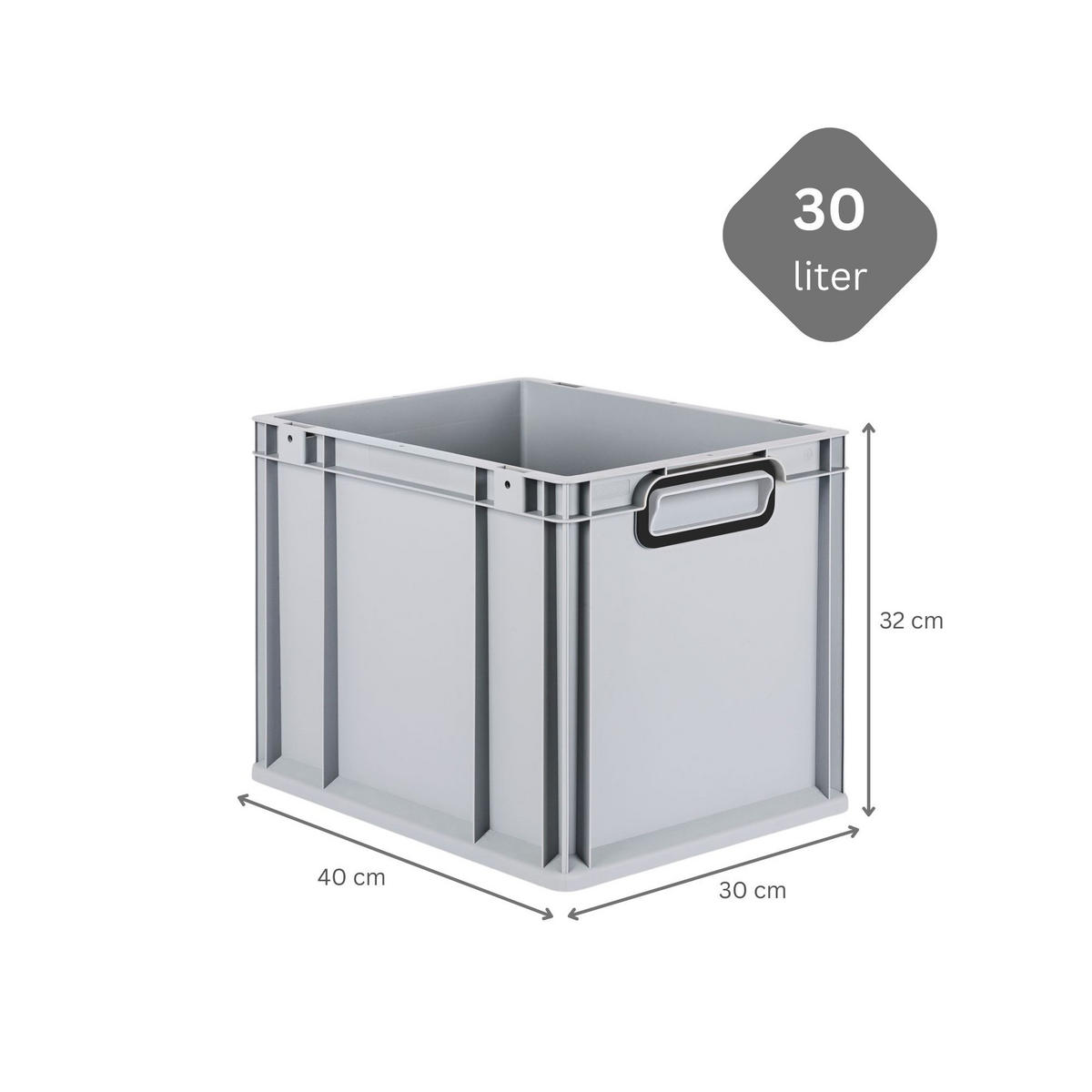EUROBOX 4x NextGen Color mit Auflagedeckel 32x30x40 cm 30 Liter Grau Griffe schwarz zu - Schwarz/Grau, Kunststoff (30/32/40cm) - PROREGAL