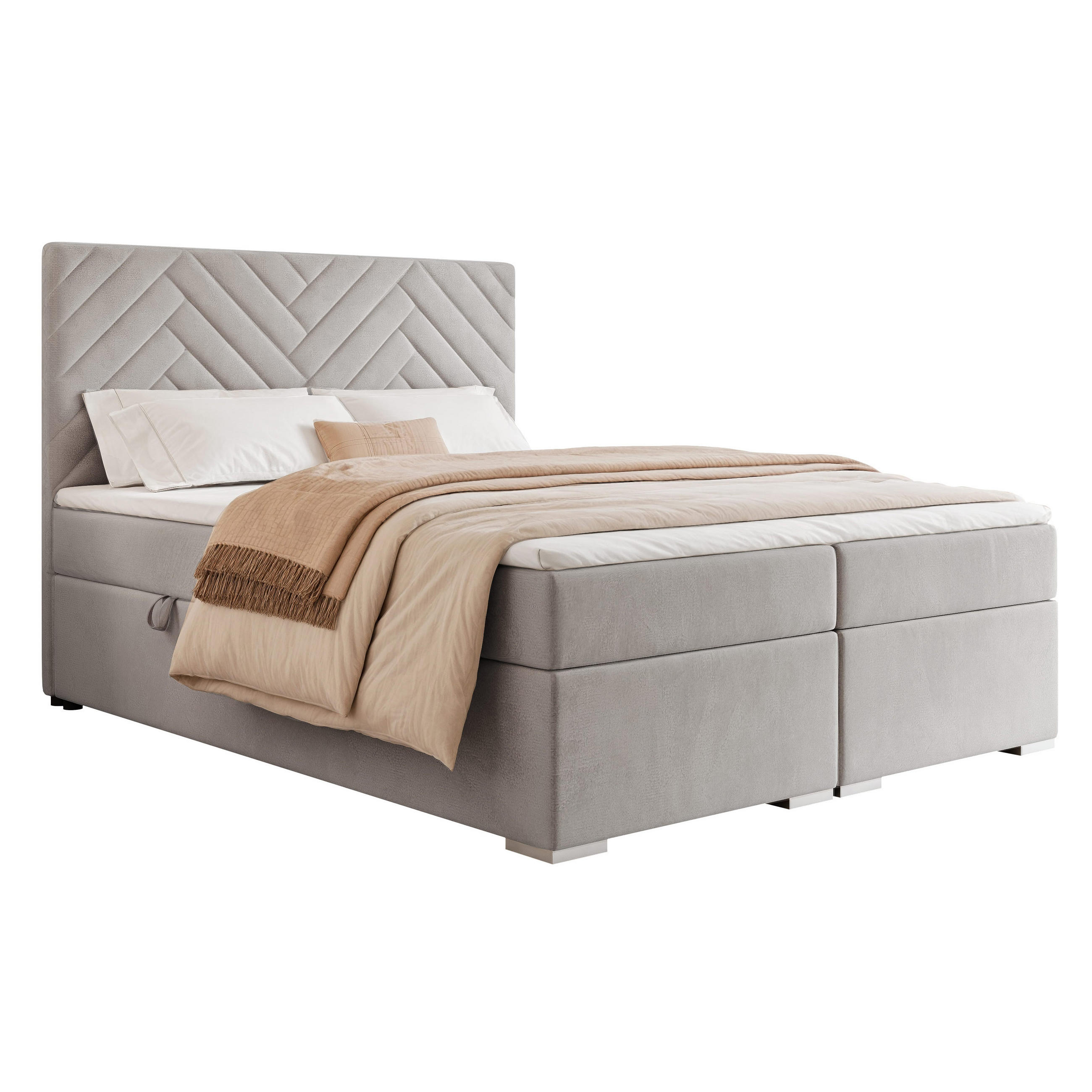 BOXBETT NEREA 200/200 cm mit Matratze und Topper, Hellgrau - Hellgrau, Textil (200/200cm) - Idohome