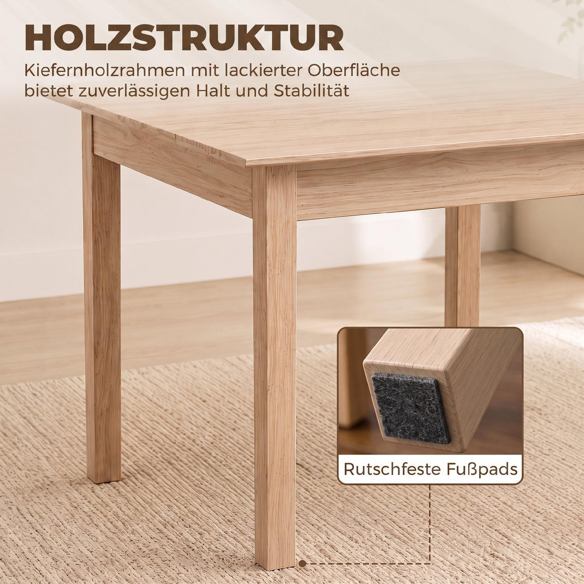 ESSTISCH Kiefernholz Naturholz - Naturfarben, Holz (75/75/76cm) - HOMCOM