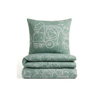 BETTWÄSCHE-GARNITUR Premium Melange Lokomotive fichte, 135x200 cm + 80x80 cm - Dunkelgrün, Textil (135/200cm) - biberna