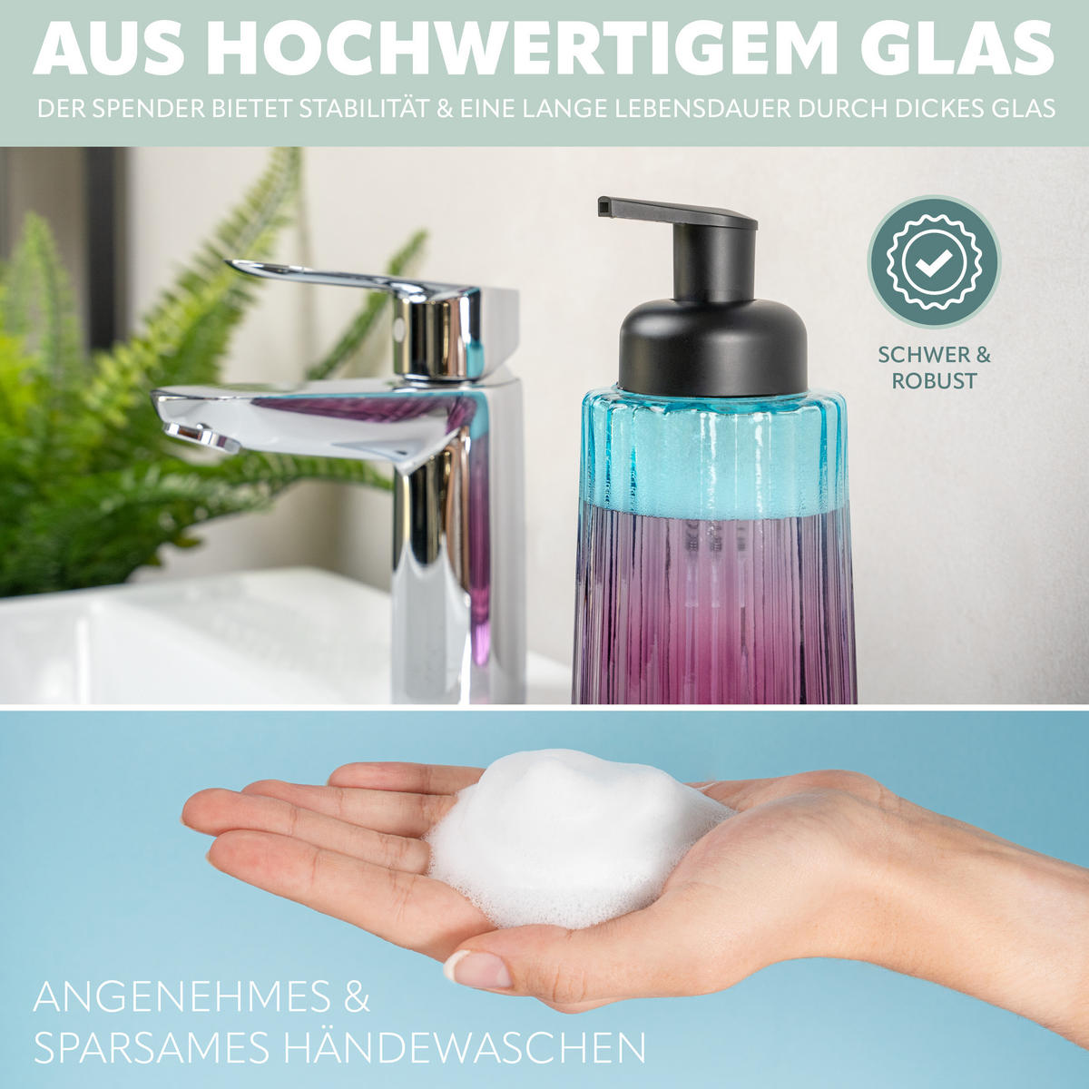 SEIFENSPENDER, blau - Blau/Flieder, Glas (7.5/17/7.5cm) - bremermann