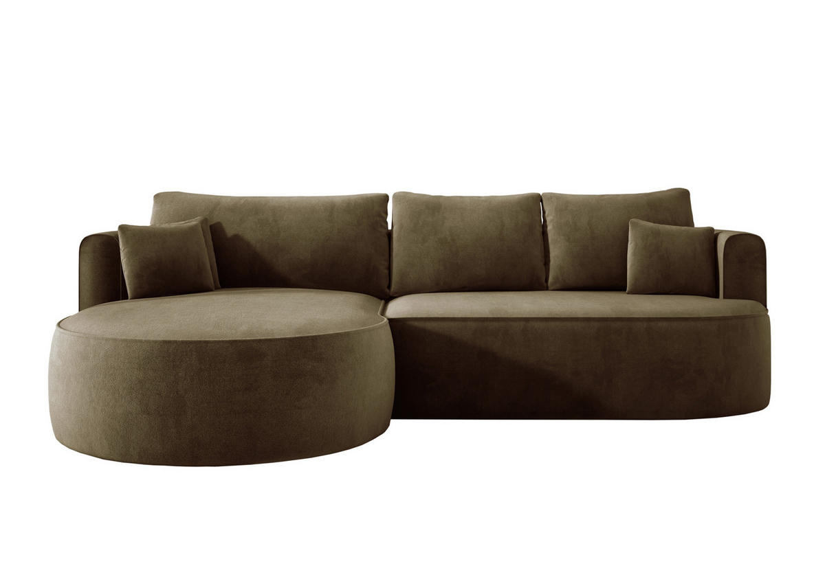ECKSOFA FIORE L-förm Moderne Ausziehbare Schlaf-Funktion, automatischer Auffaltung, lose Rückenkissen freistehend LINKS 284x183x82cm Green - Grün, Holz/Textil (183/284cm) - DomoHome