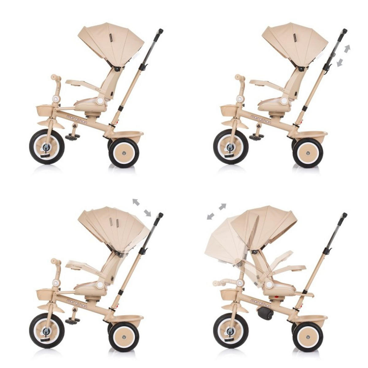 DREIRAD Marathon 2 in 1 beige Dreirad, Sitz umkehrbar, Gummiräder, Dach - Beige, Metall (92/46/99cm) - Chipolino