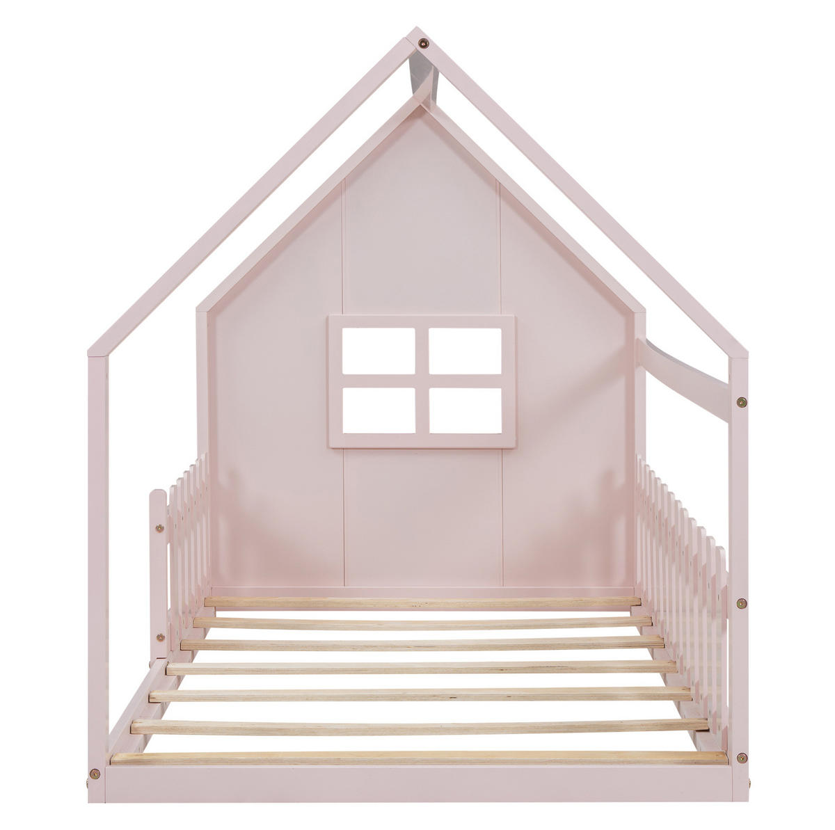 KINDERBETT 90/200 cm in Rosa, Hausform aus Kiefer und MDF - Rosa, Holz (90/200cm) - Flora Grace