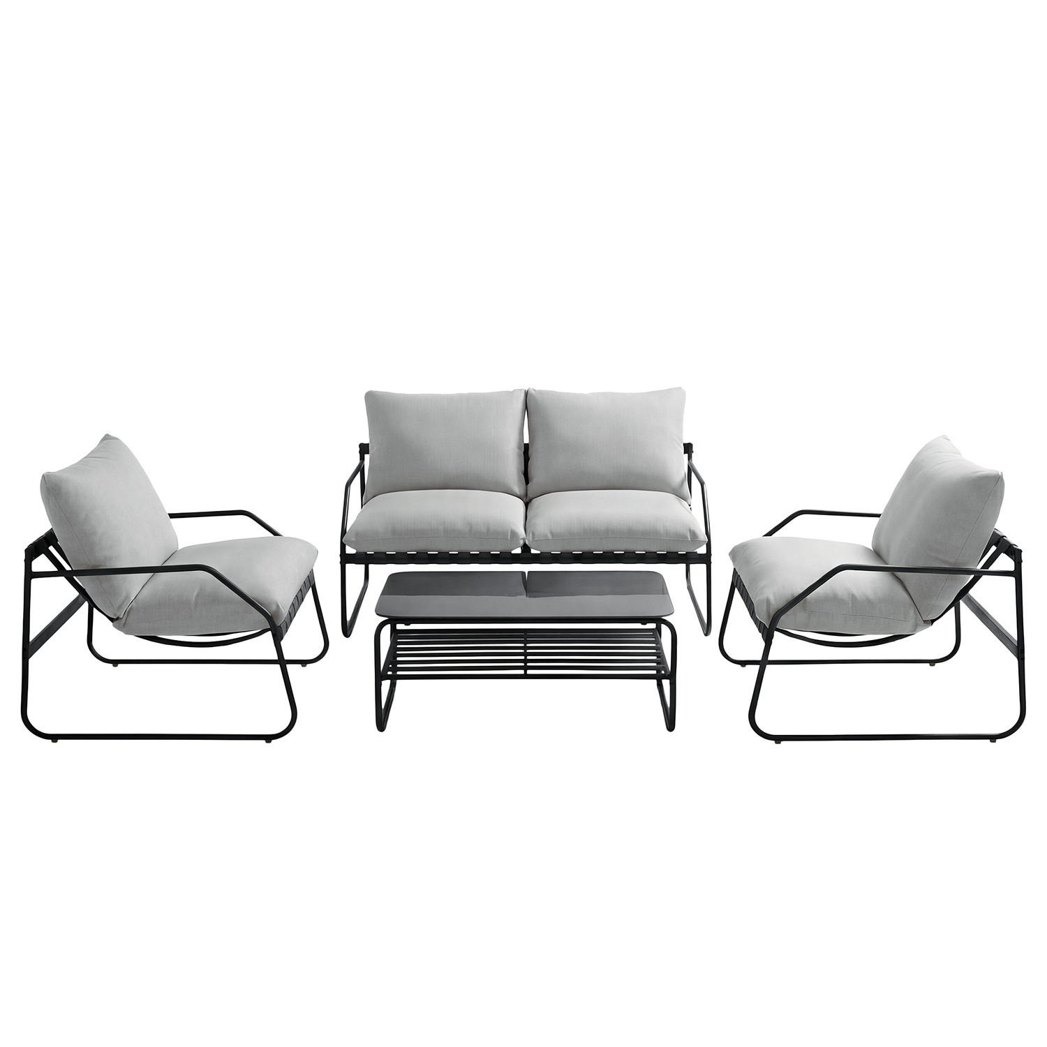 LOUNGEGRUPPE - 4-teilig - Stahl / Webstoff - Anthrazit, Glas/Textil - home24