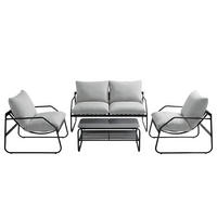 LOUNGEGRUPPE - 4-teilig - Stahl / Webstoff - Anthrazit, Glas/Textil - home24