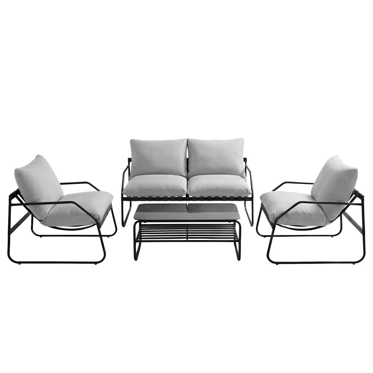 LOUNGEGRUPPE - 4-teilig - Stahl / Webstoff - Anthrazit, Glas/Textil - home24