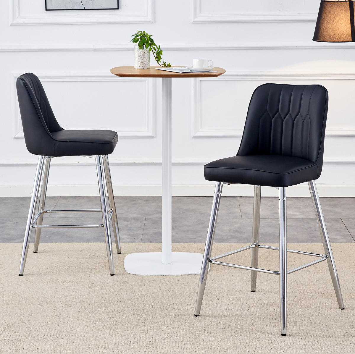 BARHOCKER 2er-Set 100 cm PU-Leder Schwarz Silber - Silberfarben, Metall (45/100/42cm) - Meubliv