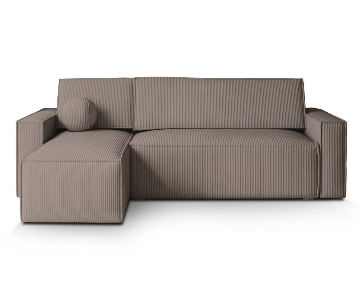 ECKSOFA RAVELO P Beige Kordstoff mit Schlaffunktion - Beige, Holz (240/140cm) - MASSENO