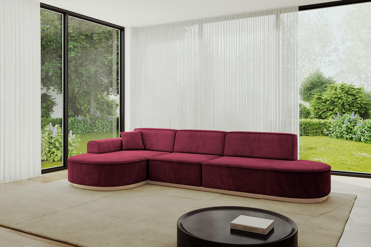 ECKSOFA Ottomane Links MARI-L2-v1 - 328x171x83 cm Bordeaux Velours - Bordeaux, Holzwerkstoff/Textil (328/171cm) - ALTDECOR
