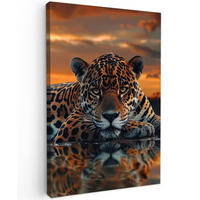 LEINWANDBILD Natur - Leopard - Tier - Sonnenuntergang - Modern 40x60 cm - Orange, Textil (40/60cm) - MuchoWow
