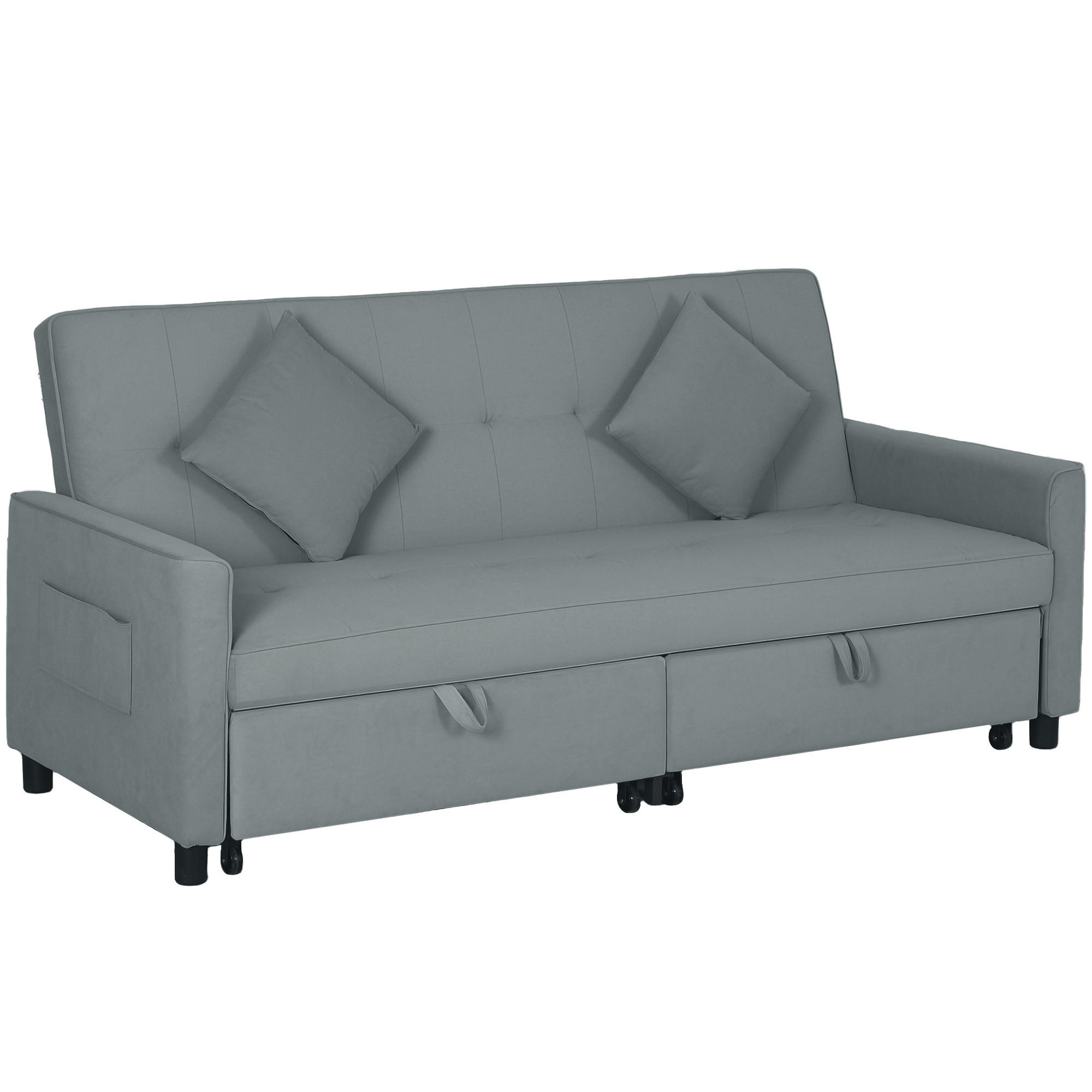 SOFABETT, 3-Sitzer-Couch, Schlafsofa mit ausziehbarem Bett, Grau - Grau, Textil (90/89/196cm) - HOMCOM