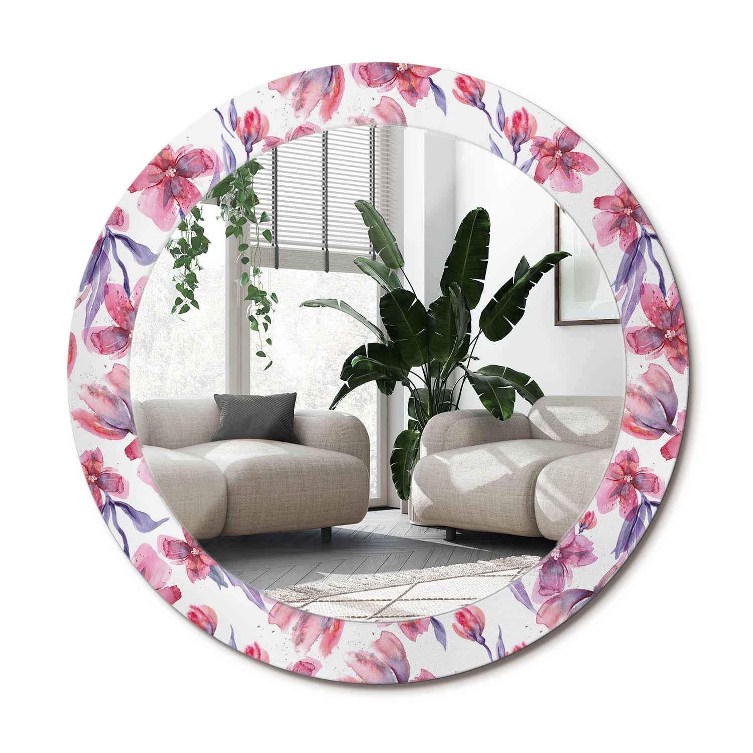 SPIEGEL Rund Ø 70 cm mit Aufdruck - Pink, Glas (70/70/0.4cm) - Wallfluent