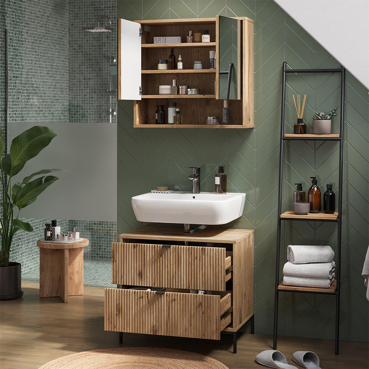 WASCHBECKENUNTERSCHRANK Eliza Viking Oak 70 x 63 cm mit 2 ausziehbaren Schubladen - Eichefarben, Holzwerkstoff (70/63/45.1cm) - Vicco