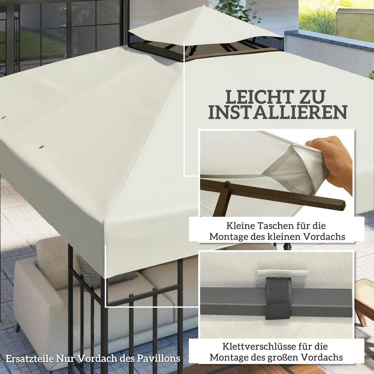 ERSATZDACH für Pavillon 3 x 3 m - Hellgrau, Kunststoff (300/1/300cm) - Outsunny