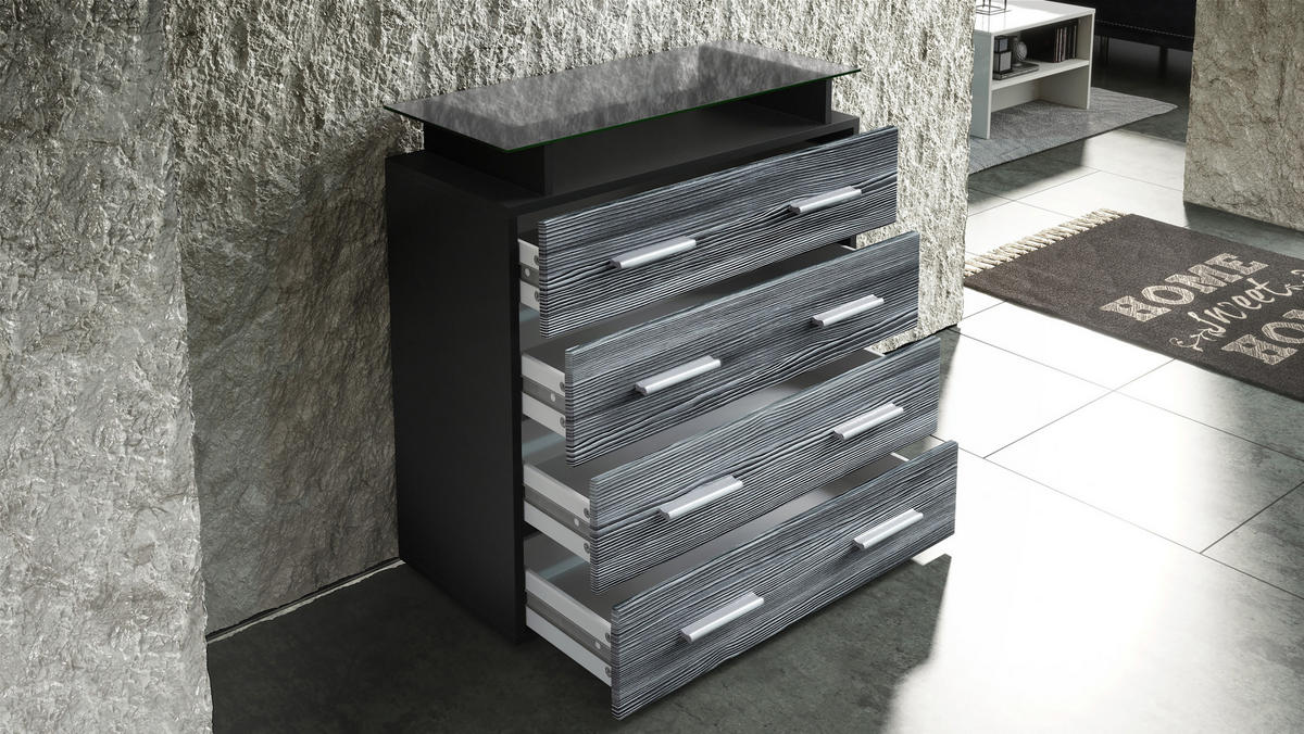 KOMMODE Pavos Eiche Nordic - Silbereichenfarben, Holzwerkstoff (76/81/35cm) - Vladon