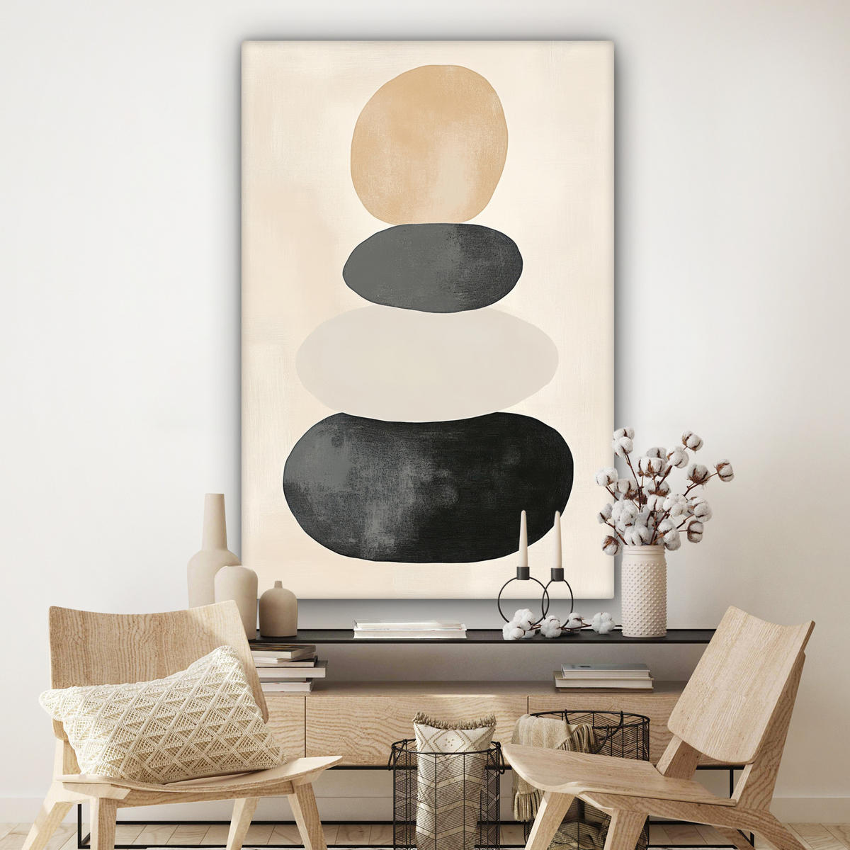 OBRAZ NA PLÁTNĚ Japandi - Wabi sabi - Béžová 90x140 cm - šedohnědá, textil (90/140cm) - MuchoWow