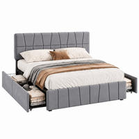 POLSTERBETT 160/200 cm, Grau, mit 4 Schubladen, Bettgestell ohne Matratze - Naturfarben/Grau, Holz/Metall (160/200cm) - FURNISHINGS HOME