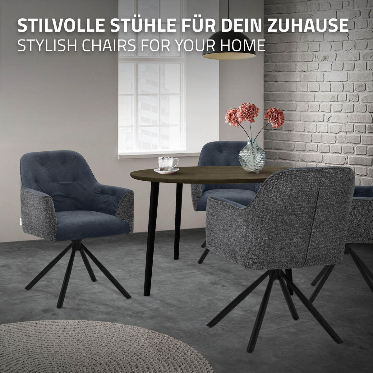 ESSZIMMERSTÜHLE 2er Set drehbar Küchenstühle gepolstert aus Webstoff-Kunstleder Anthrazit - Anthrazit/Schwarz, Textil/Metall (62/81/65cm) - ML-DESIGN