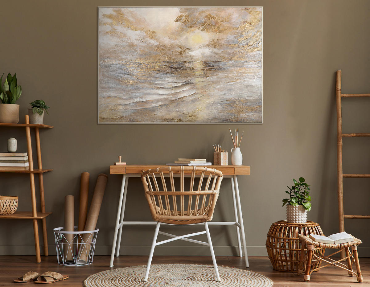 GEMÄLDE Meeresleuchten Schattenfugenrahmen Beige 140x100 cm - Beige, Holz (140/100cm) - YS-art gallery