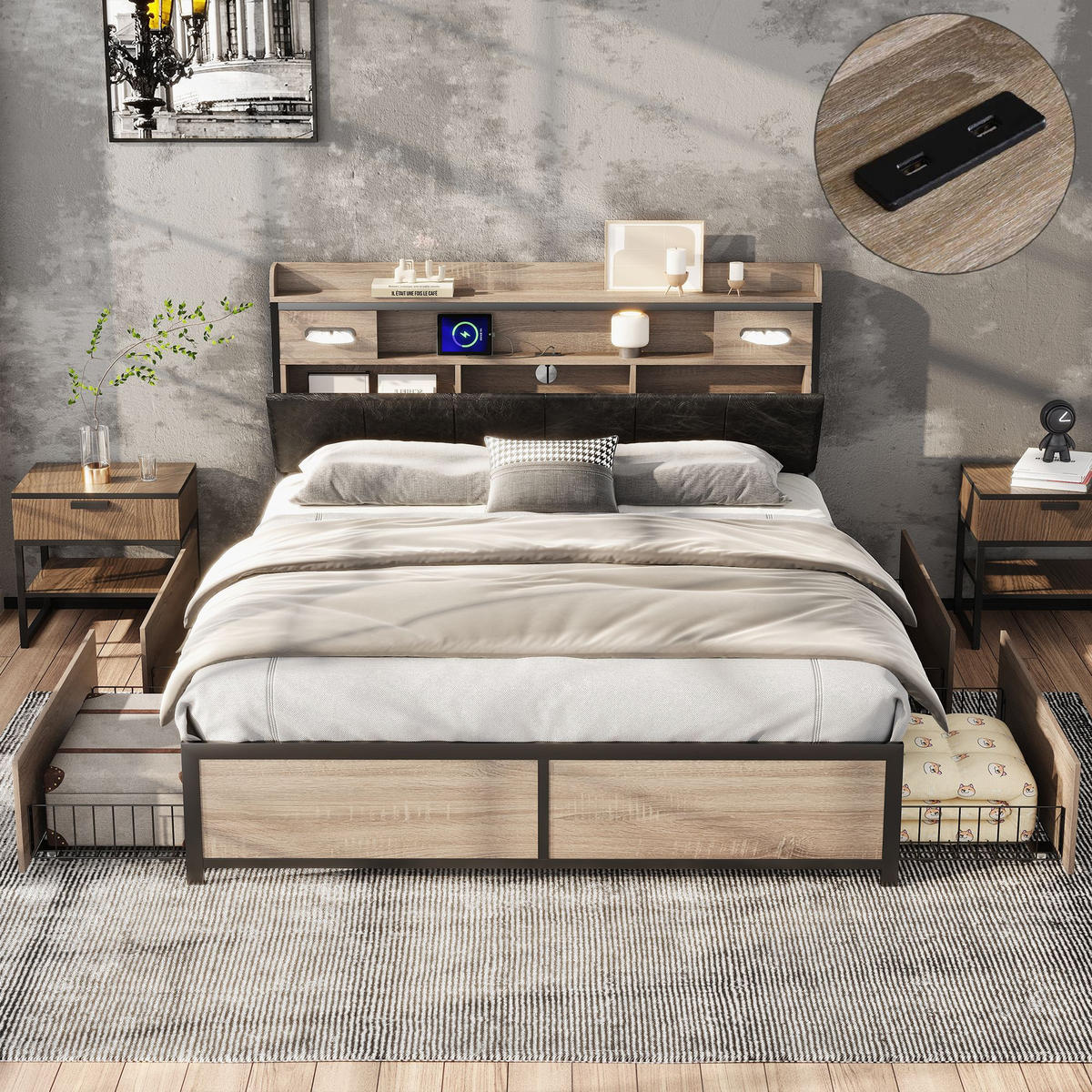 CANAPEA EXTENSIBILĂ bej din catifea reiată, model cu 2 straturi - bej, lemn - Urban Meuble