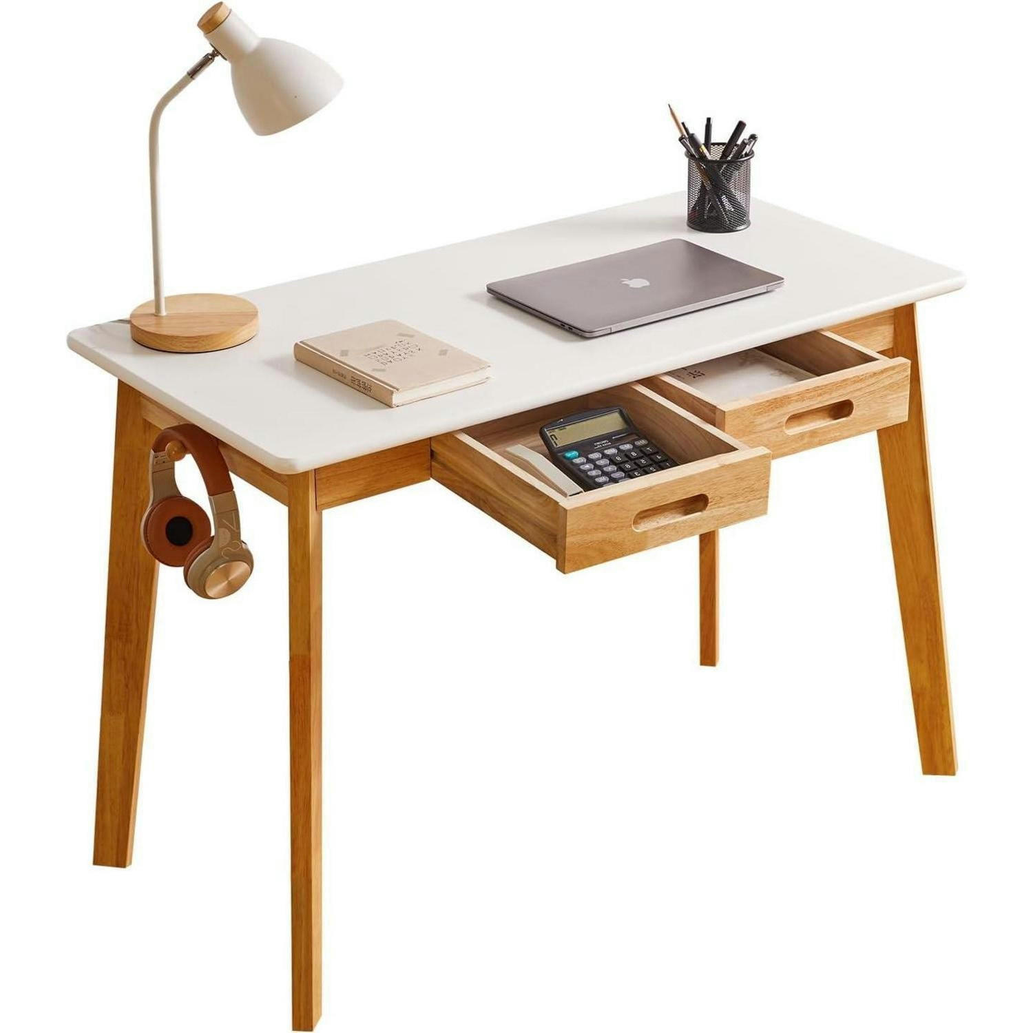 COMPUTERTISCH Holz Weiß mit Schublade und Hängestange 100 x 50 x 75 cm - Weiß, Holz (100/50/75cm)