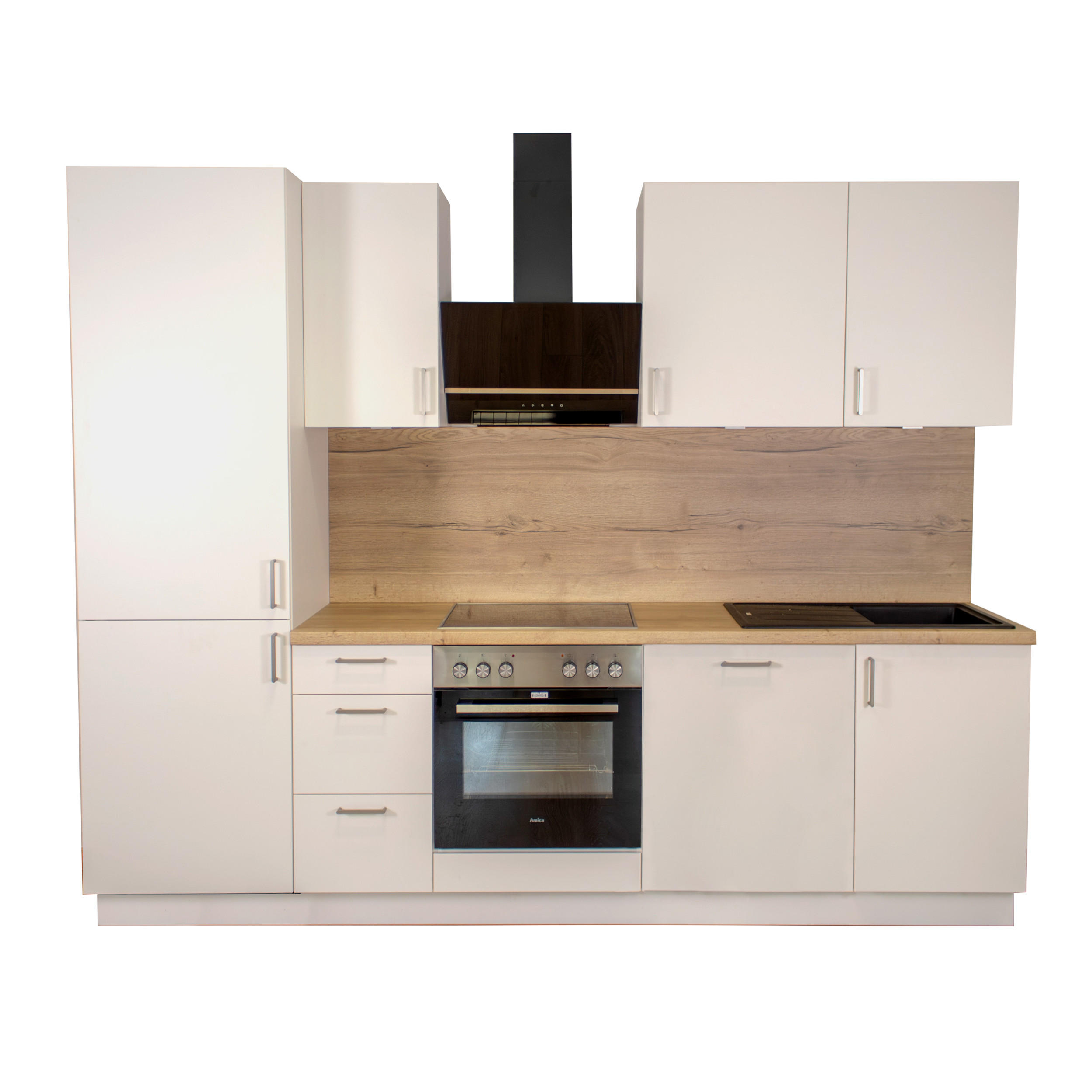 KÜCHENLEERZEILE „Dresden“ 270 cm – ohne E-Geräte – Premiumweiß – mit Zubehör - Edelstahlfarben/Weiß, Holzwerkstoff/Metall (270/210/60cm) - GEBA