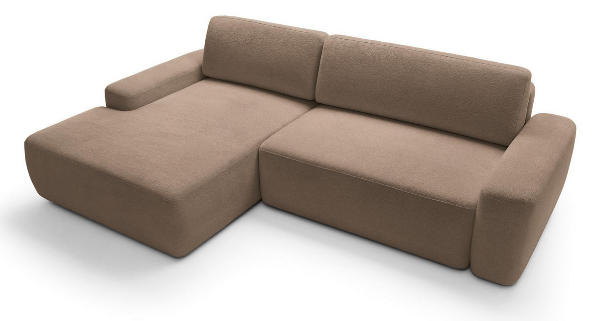 ECKCOUCH mit Schlaffunktion Orea M, 265 cm, Bettkasten, Links, Dunkelbraun - Dunkelbraun, Holz (264/162cm) - Emporius