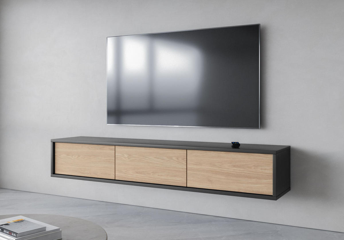TV-LOWBOARD Moddern Anthrazit / Eiche 180 cm - Beige/Anthrazit, Holzwerkstoff (180/32/36cm) - Selsey