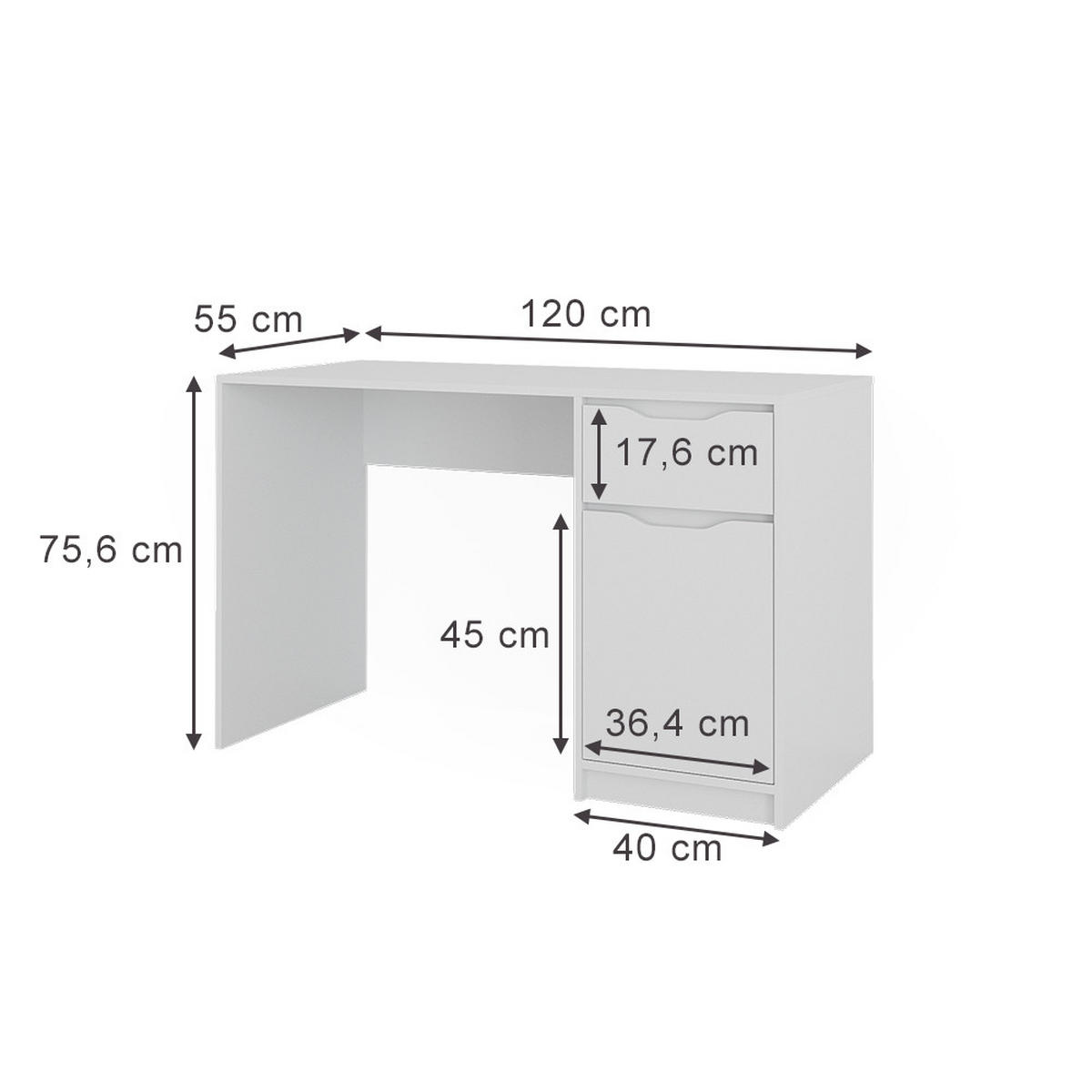 SCHREIBTISCH Ruben Weiß 120 x 55 cm mit Schublade - Weiß, Holzwerkstoff (55/120/75.6cm) - Vicco