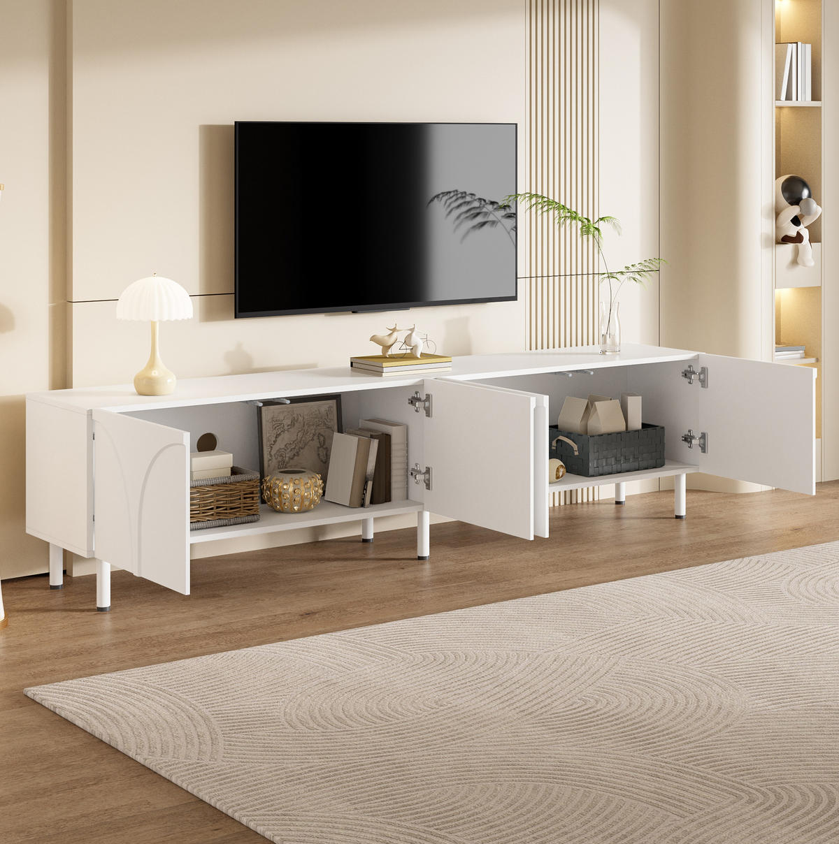 TV-SCHRANK mit 4 Türen 180 cm Weiß mit Metallfüßen - Weiß, Holzwerkstoff (35/49/180cm) - Beauniv