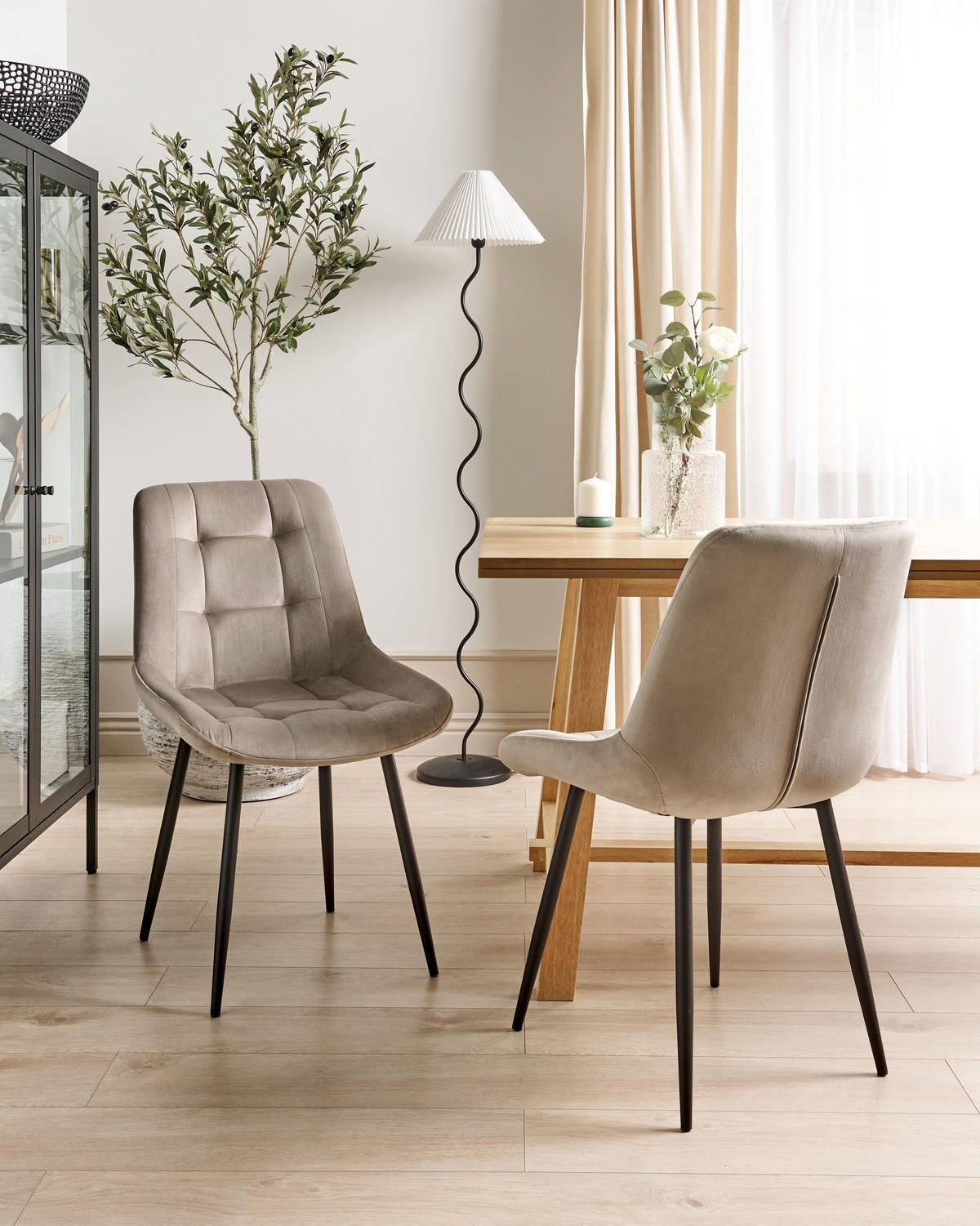 STUHL 2er-Set Samtstoff taupe Melrose - Beige/Schwarz, Textil (55/85/61cm) - Beliani