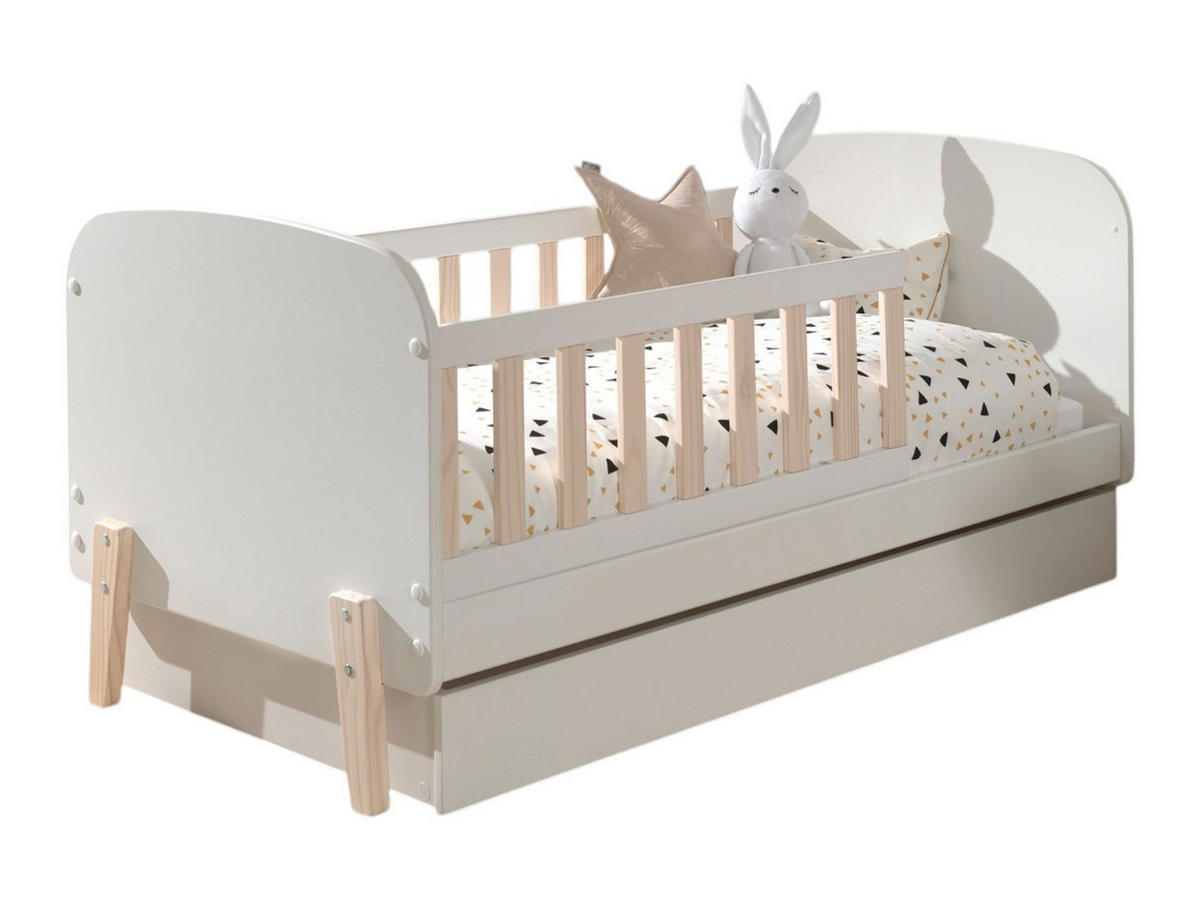 BABYBETT Karilynn 147x68x77 aus MDF+Massivholz in Weiß - Hellbraun/Weiß, Holzwerkstoff (70/140cm) - 58aufmkessel