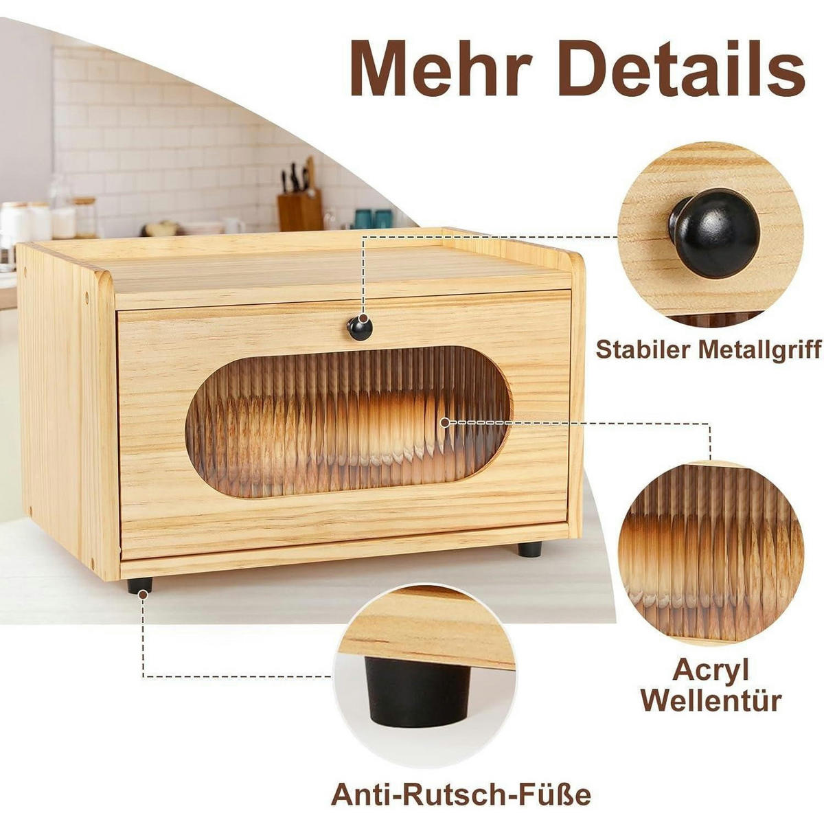 BROTKASTEN Holz Schwarz 36.5x23.5x22cm - Braun, Holz (23.5/22/36.5cm)