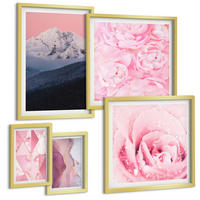 BILDER SET 5er Set - 50x50 cm & 20x30 cm & 40x60 cm Goldrahmen - Abstraktionen dekorativer Malerei - Goldfarben, Kunststoff (40/60cm) - TULUP