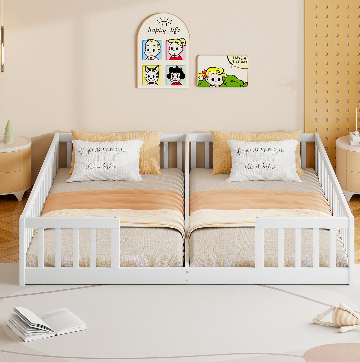 KINDERBETT 90/200 cm Weiß Paneelbett mit Geländer aus Kiefernholz - Weiß, Holz (90/200cm) - OKWISH