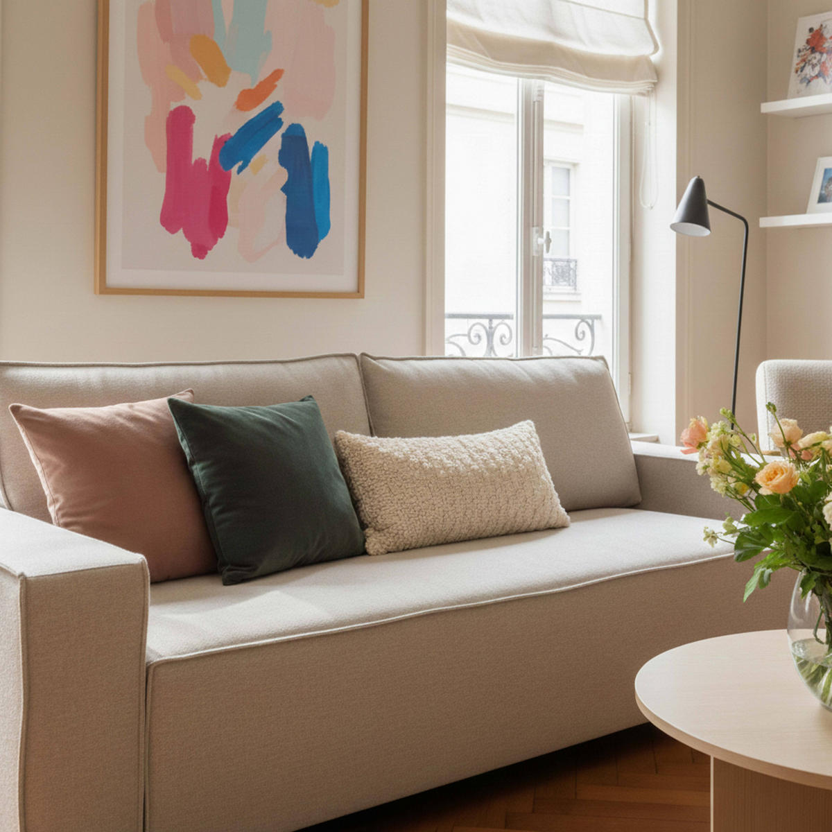 SOFA 3-Sitzer, Beigefarbe - Beige, Textil (93/82/220cm) - Oviala